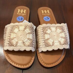 Haute Hippie Rianne Crochet Sandals Flats Cream Slides Granny Square Sz 6.5